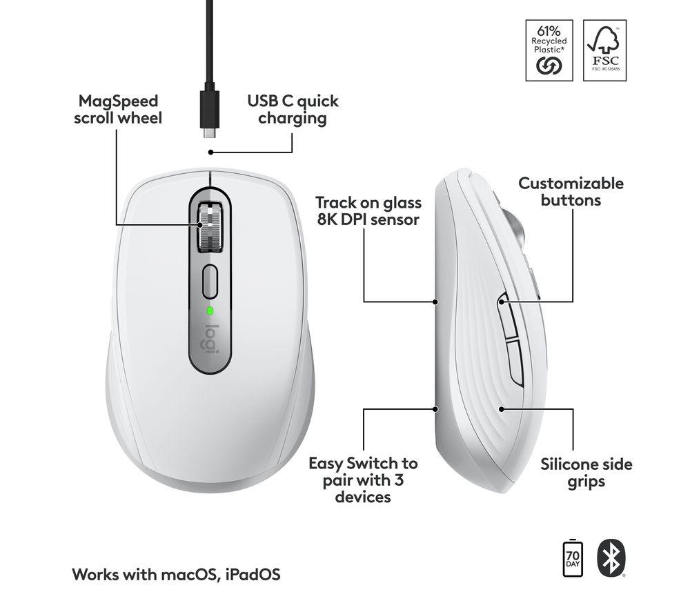 LOGITECH MX Anywhere 3S for Mac Wireless Darkfield Mouse - Pale Grey