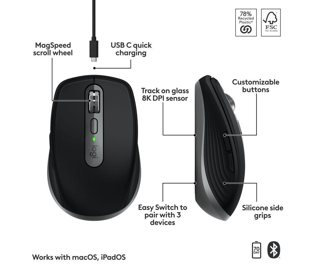 Ratón inalámbrico Darkfield LOGITECH MX Anywhere 3S para Mac - Gris espacial