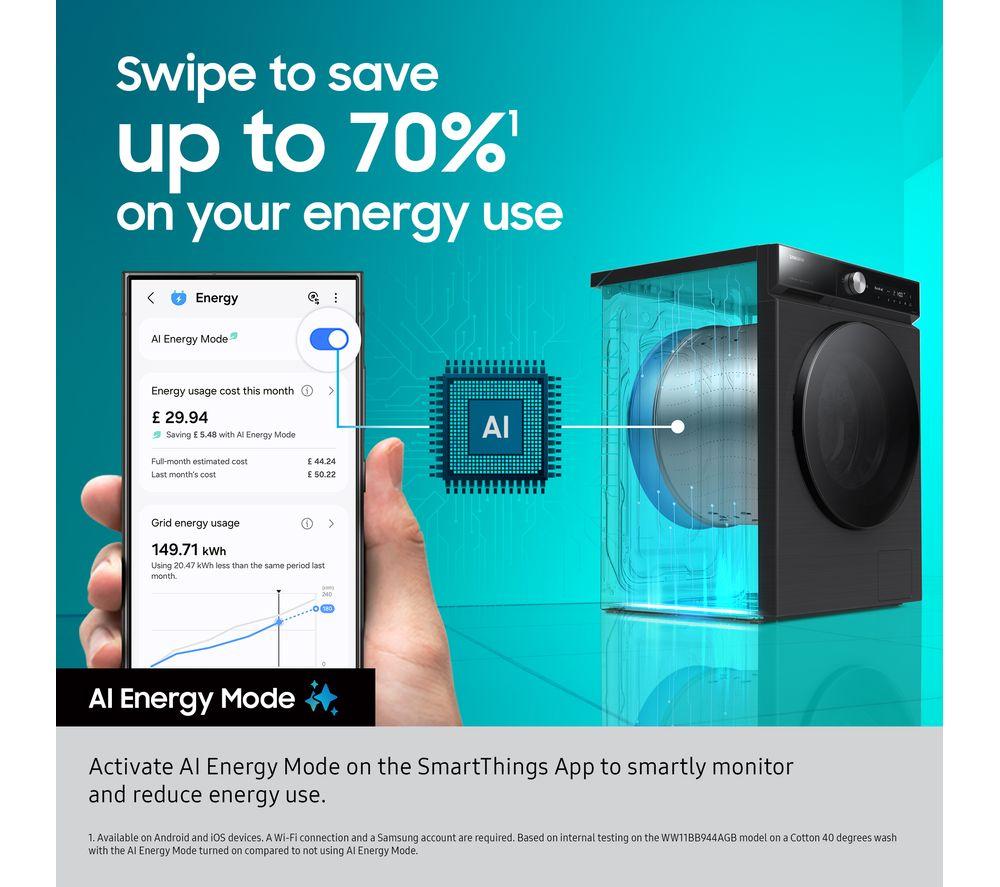 Lavadora SAMSUNG Serie 5 SpaceMax WW11DG5B25ABEU con WiFi, 11 kg, 1400 rpm - Negro