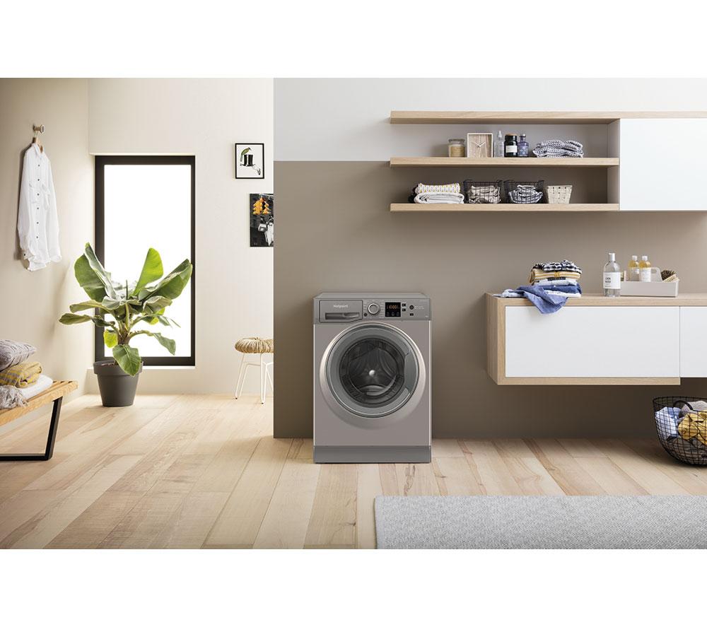 Lavadora de carga frontal HOTPOINT Anti-Stain NSWM 1046 GG UK de 10 kg y 1400 rpm - Grafito