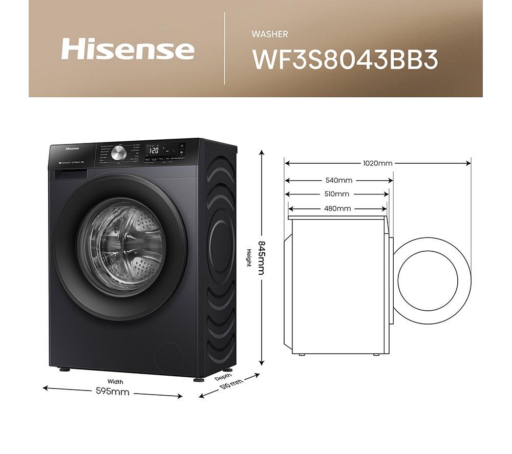 HISENSE 3S Series WF3S8043BB3 WiFi-enabled 8 kg 1400 Spin Washing Machine - Black