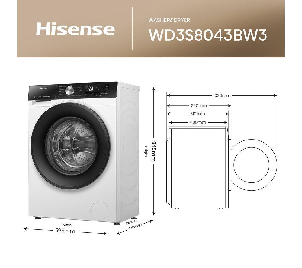 HISENSE 3S Serie WD3S8043BW3 WLAN-fähiger 8 kg Waschtrockner - Weiß