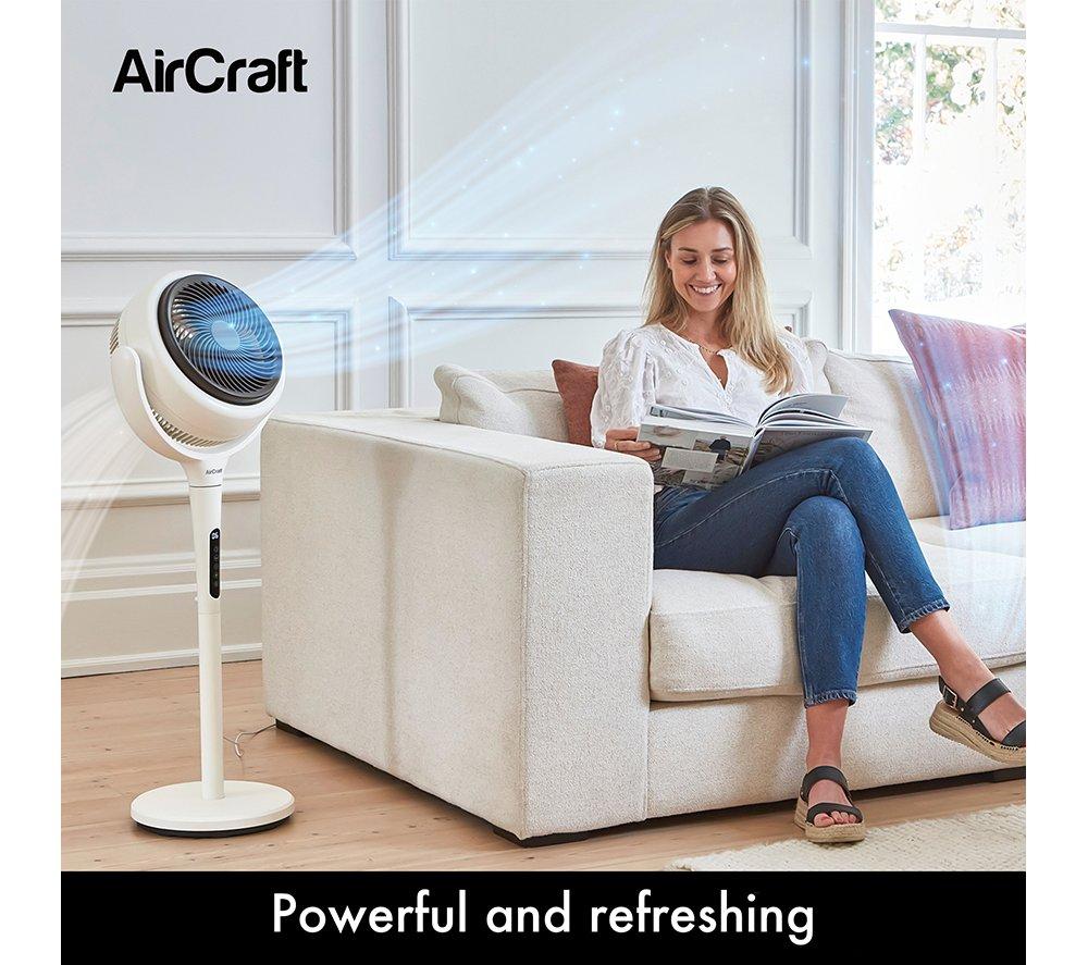 AIRCRAFT HOME LUME Quiet Air Circulator 8" Pedestal Fan - Stone White