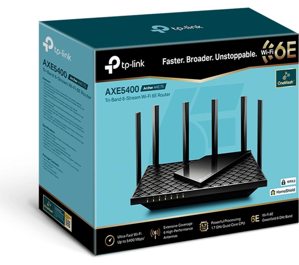TP-LINK Archer AXE75 WiFi Cable & Fibre Router - AXE 5400, Tri-band