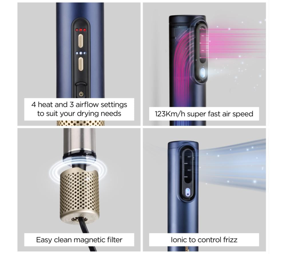 BABYLISS Air Wand Hair Dryer, Styler & Straightener All-in-One - Navy Blue & Gold