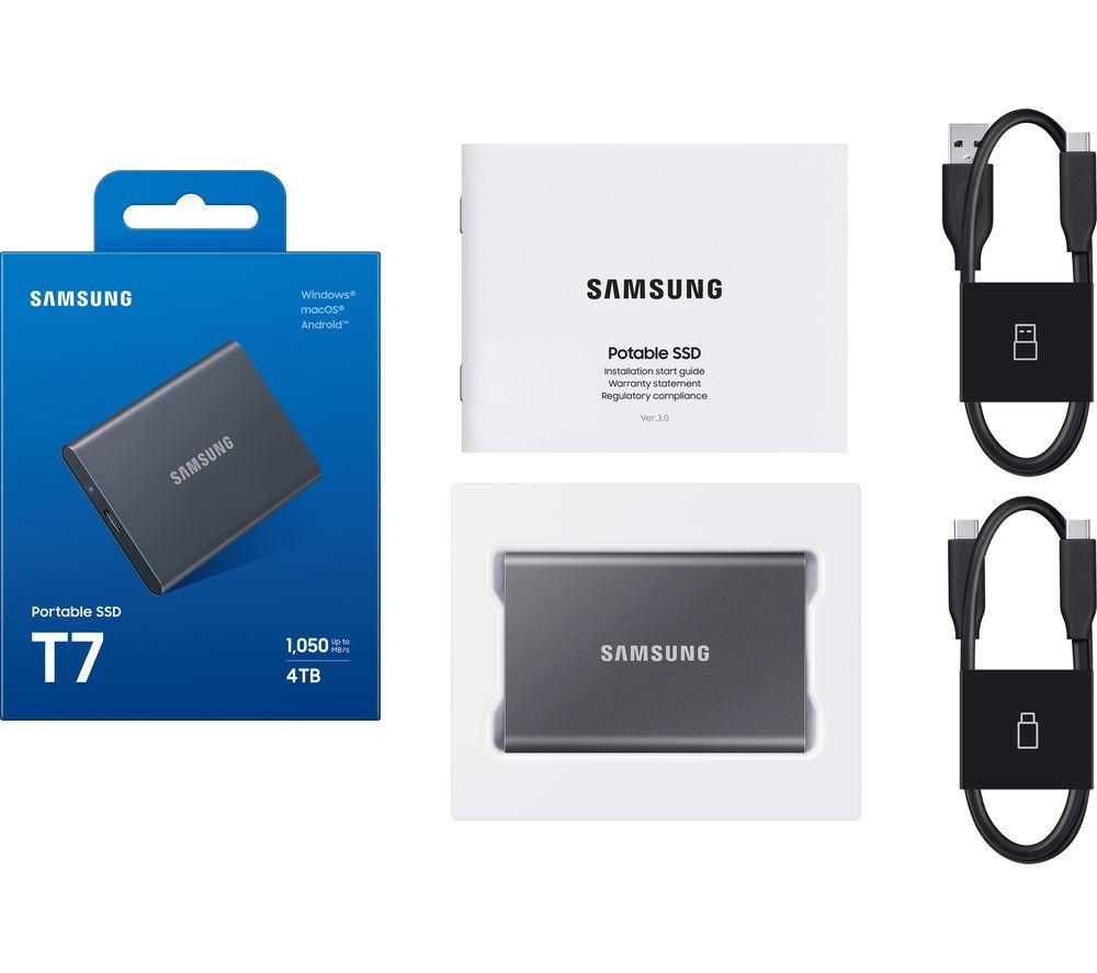 SAMSUNG T7 Portable External SSD - 4 TB, Grey