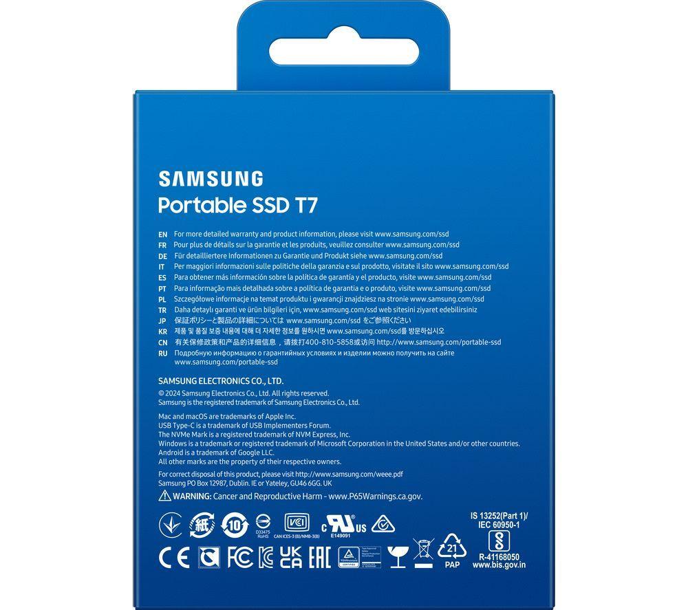 SAMSUNG T7 Portable External SSD - 4 TB, Grey