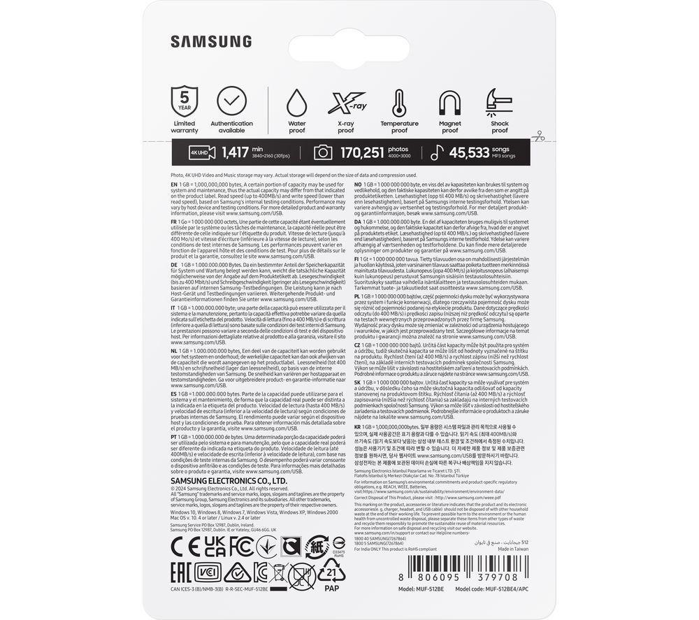 SAMSUNG Bar Plus USB 3.2 Memory Stick - 512 GB, Titan Grey
