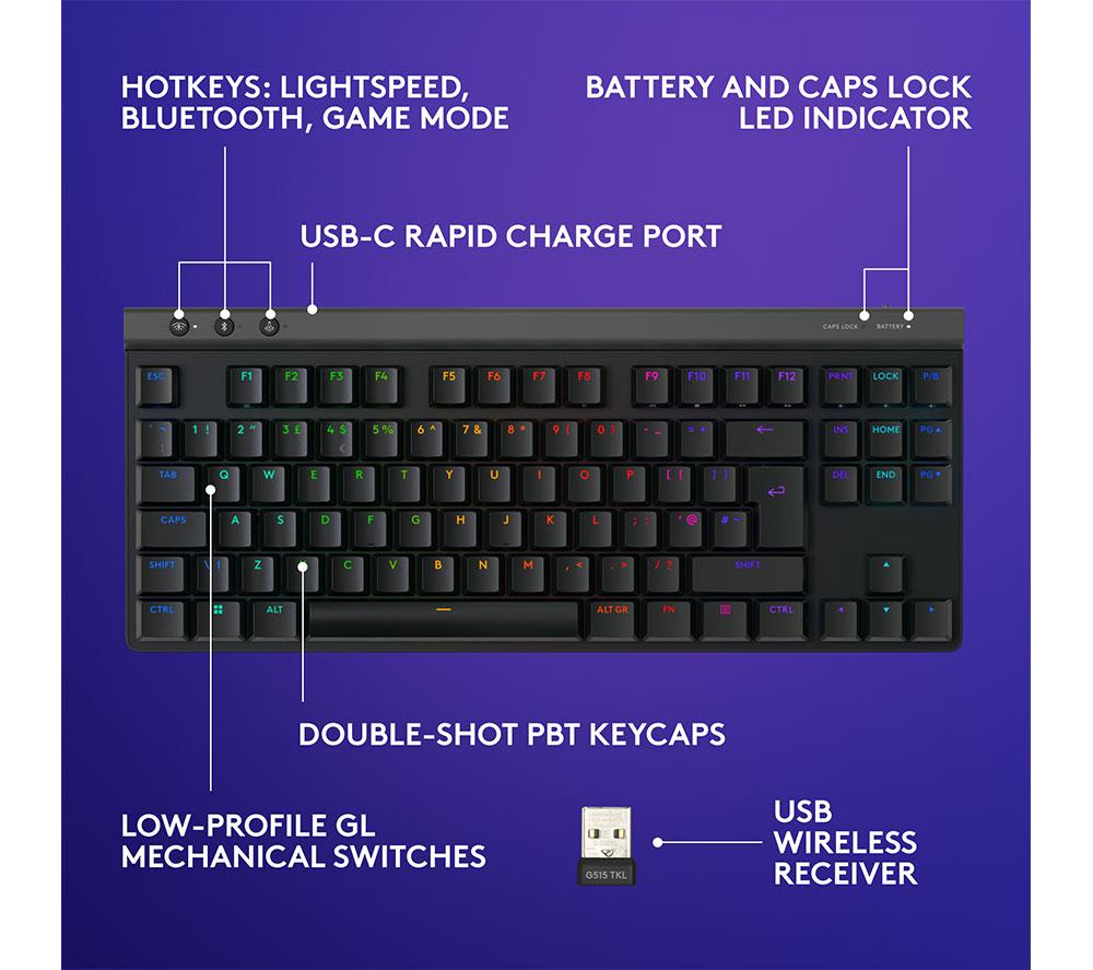 LOGITECH G515 TKL kabellose mechanische Gaming-Tastatur – Schwarz