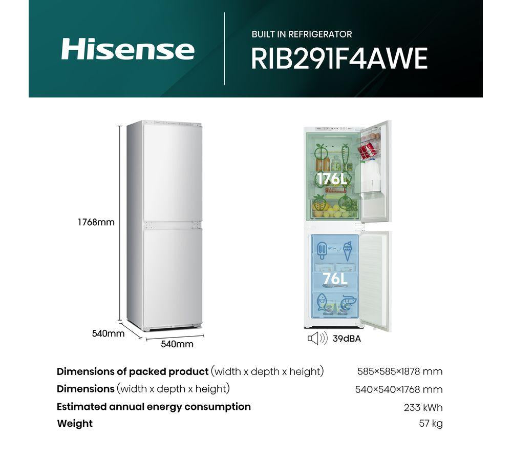 HISENSE RIB291F4AWE Frigorífico congelador integrado 50/50 – Bisagra deslizante