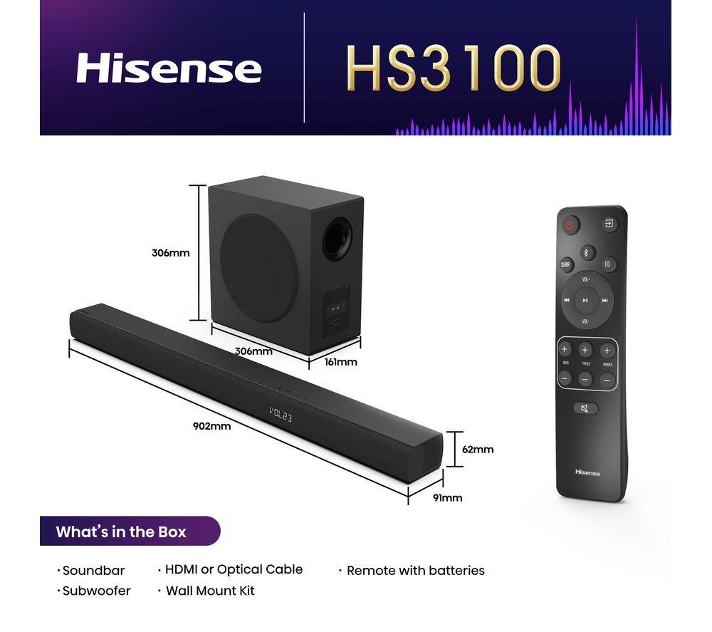HISENSE HS3100 3.1 Wireless Compact Sound Bar with DTS Virtual:X