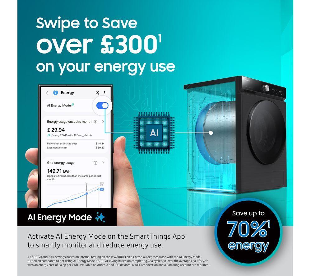 SAMSUNG Series 5 AI Energy WD90DG5B15BBEU WiFi-enabled 9 kg Washer Dryer - Black
