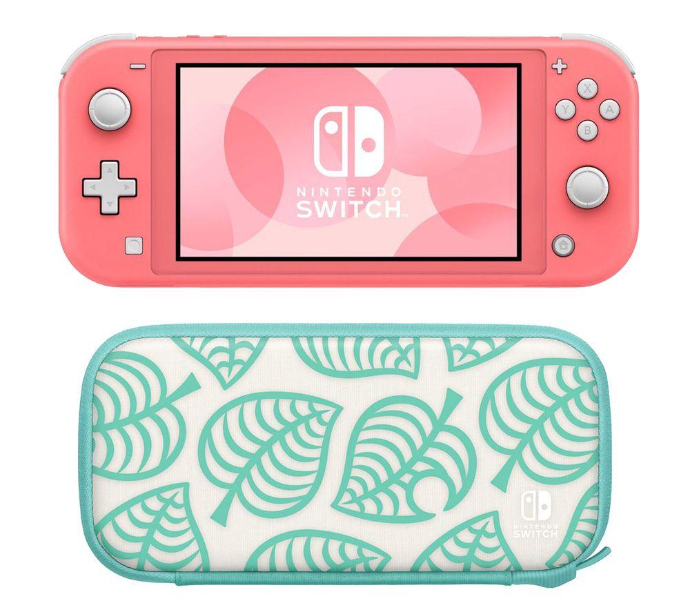 NINTENDO Switch Lite (Coral) & Switch Lite Carrying Case (Animal Crossing: New Horizons Edition) Bundle