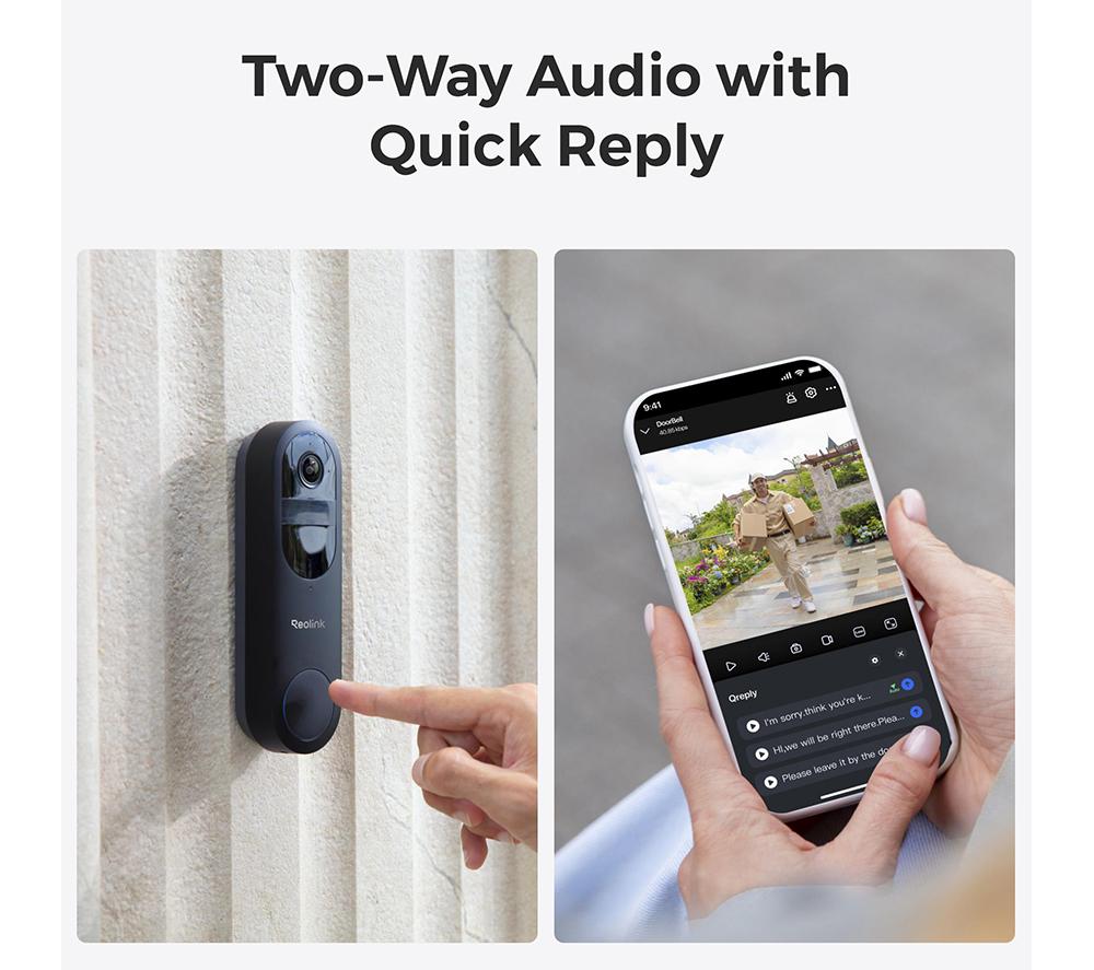 REOLINK D340B 2K WiFi Battery Video Doorbell, Chime & 64 GB Memory Card - Black