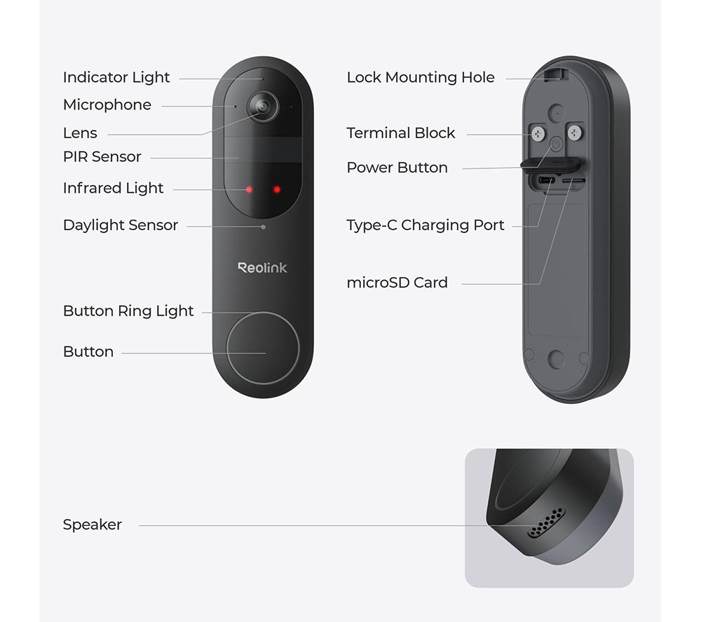 REOLINK D340B 2K WiFi Battery Video Doorbell, Chime & 64 GB Memory Card - Black