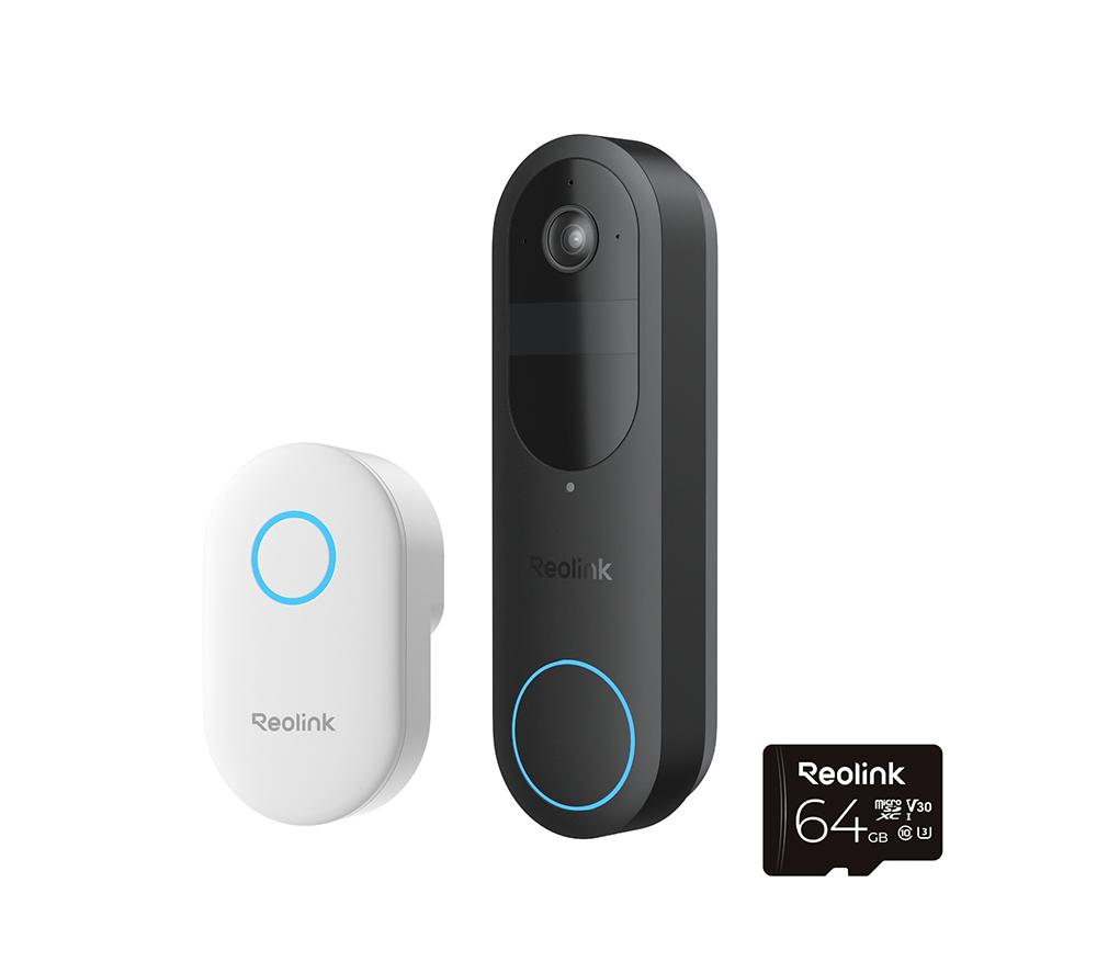 REOLINK D340B 2K WiFi Battery Video Doorbell, Chime & 64 GB Memory Card - Black