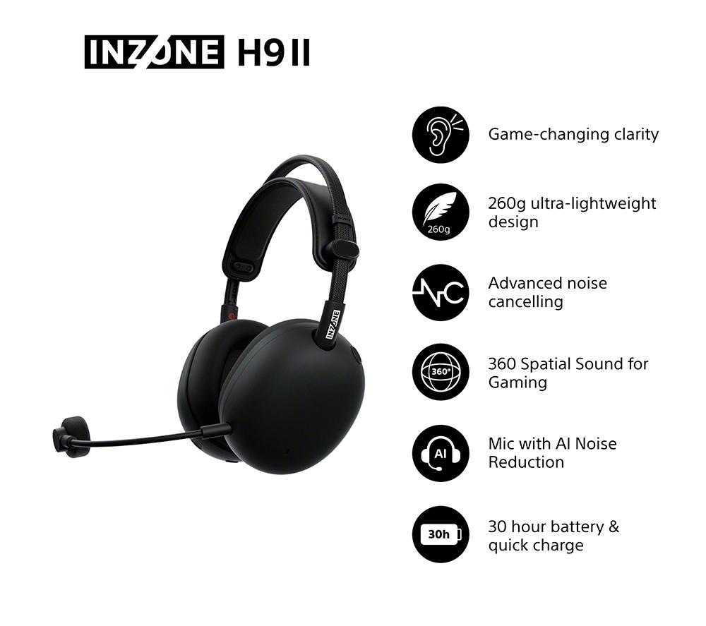 SONY INZONE H9 II Wireless Noise-Cancelling Gaming Headset - Black