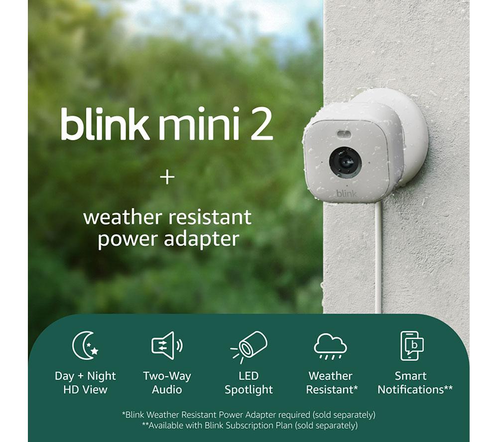 BLINK Mini 2 Full HD 1080p WiFi Security Camera with Weather Resistant Adapter - White, Twin Pack