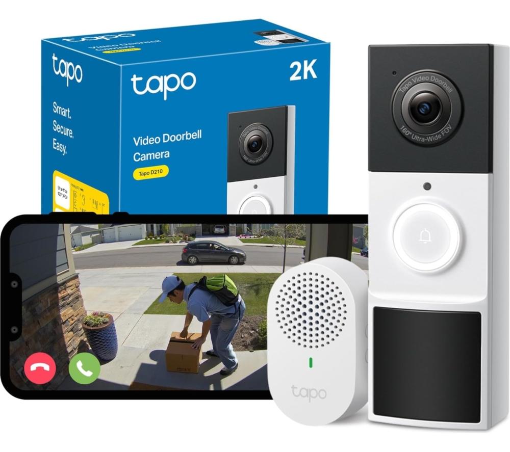 TP-LINK Tapo D210 2K 3 MP WiFi Video Doorbell with Chime - White