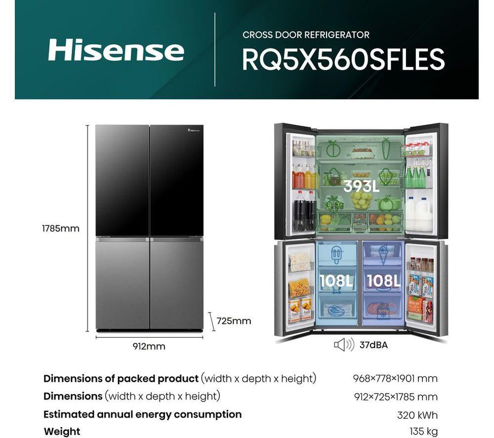 HISENSE RQ5X560SFLES Frigorífico americano inteligente - Negro y acero inoxidable