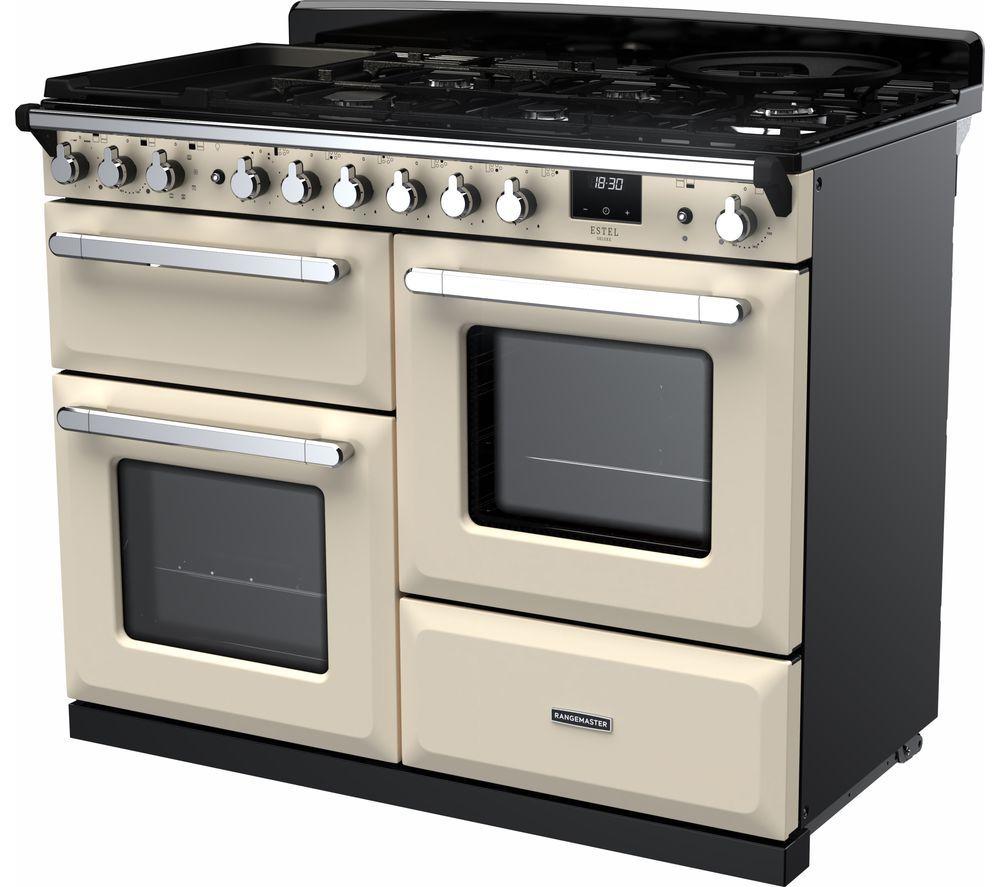 RANGEMASTER Estel Deluxe ESDLO110DFPPCR/CM1 110 cm Dual Fuel Range Cooker - Pale Cream & Chrome
