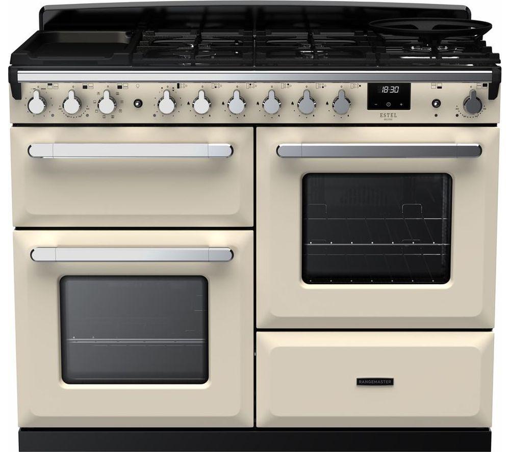 RANGEMASTER Estel Deluxe ESDLO110DFPPCR/CM1 110 cm Dual Fuel Range Cooker - Pale Cream & Chrome