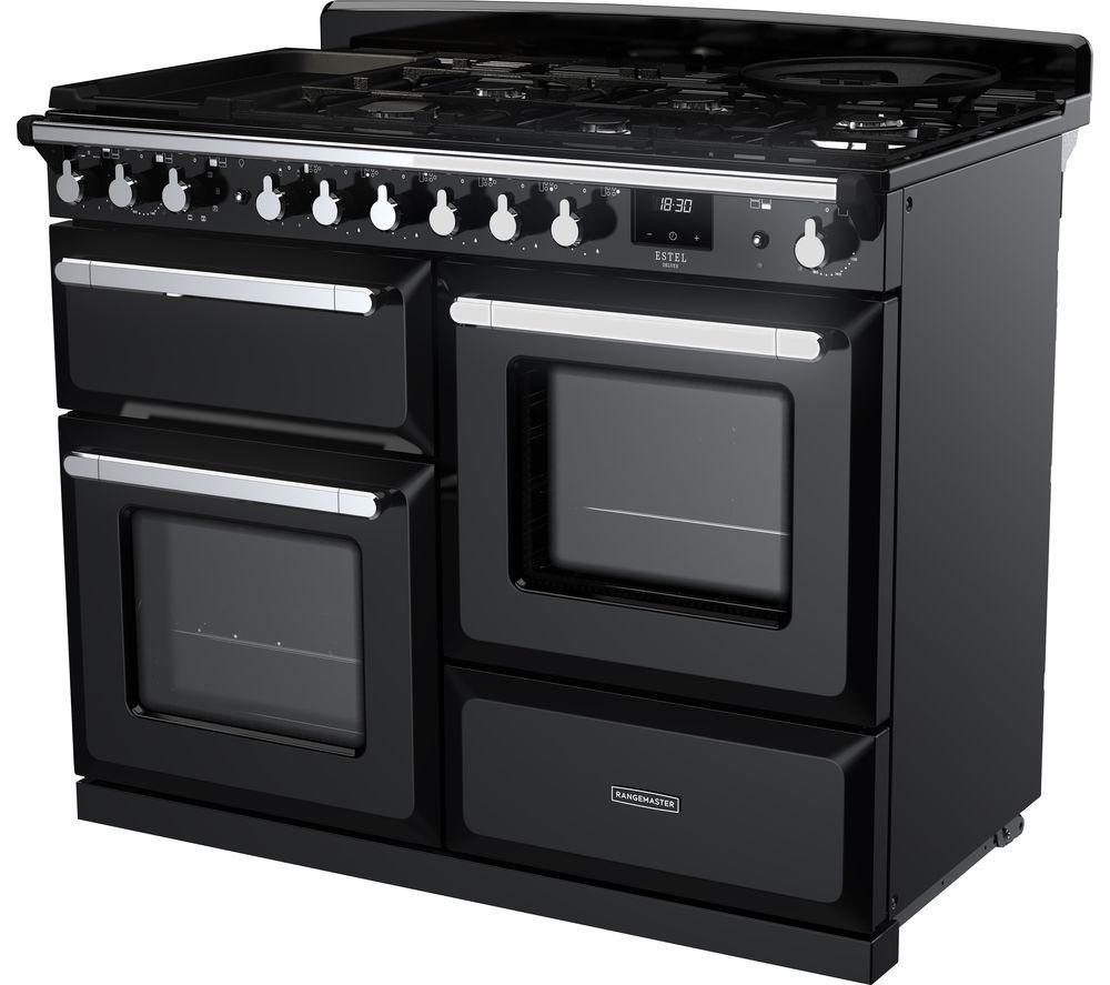 RANGEMASTER Estel Deluxe ESDLO110DFPGBL/CM1 110 cm Dual Fuel Range Cooker - Black & Chrome
