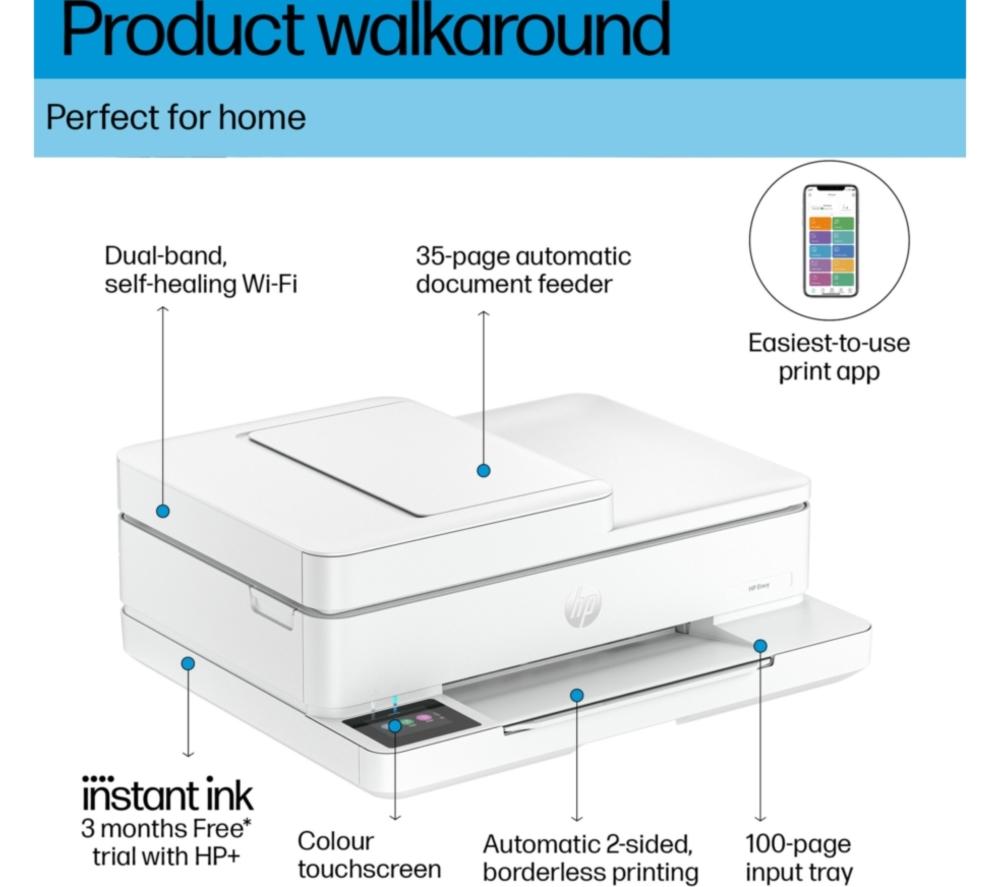 HP Envy 6530e All-in-One Wireless Inkjet Printer with Fax & 3 Months Free Instant Ink with HP+