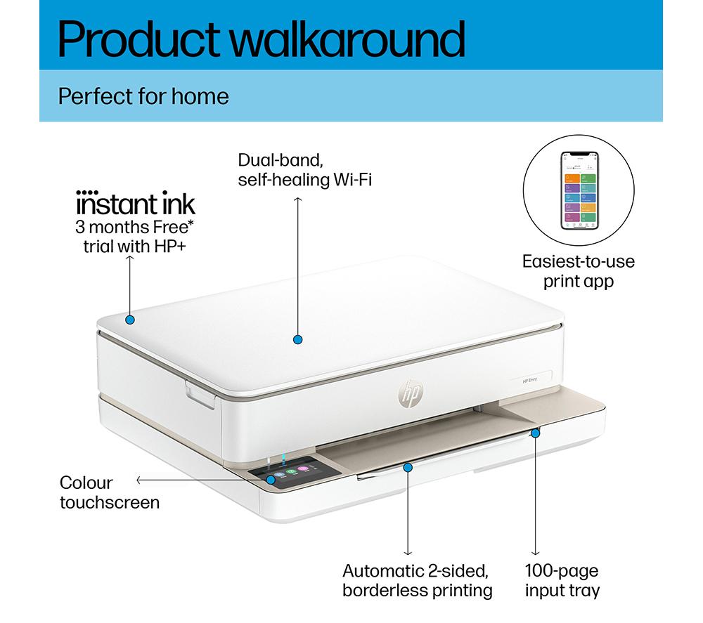 HP Envy 6120e All-in-One Inkjet Wireless Printer with Fax & 3 Months Free Instant Ink with HP+