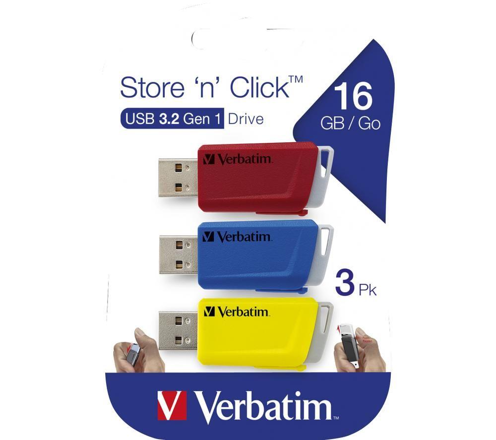 VERBATIM Store 'n' Click USB 3.2 Memory Stick - 16 GB, Pack of 3