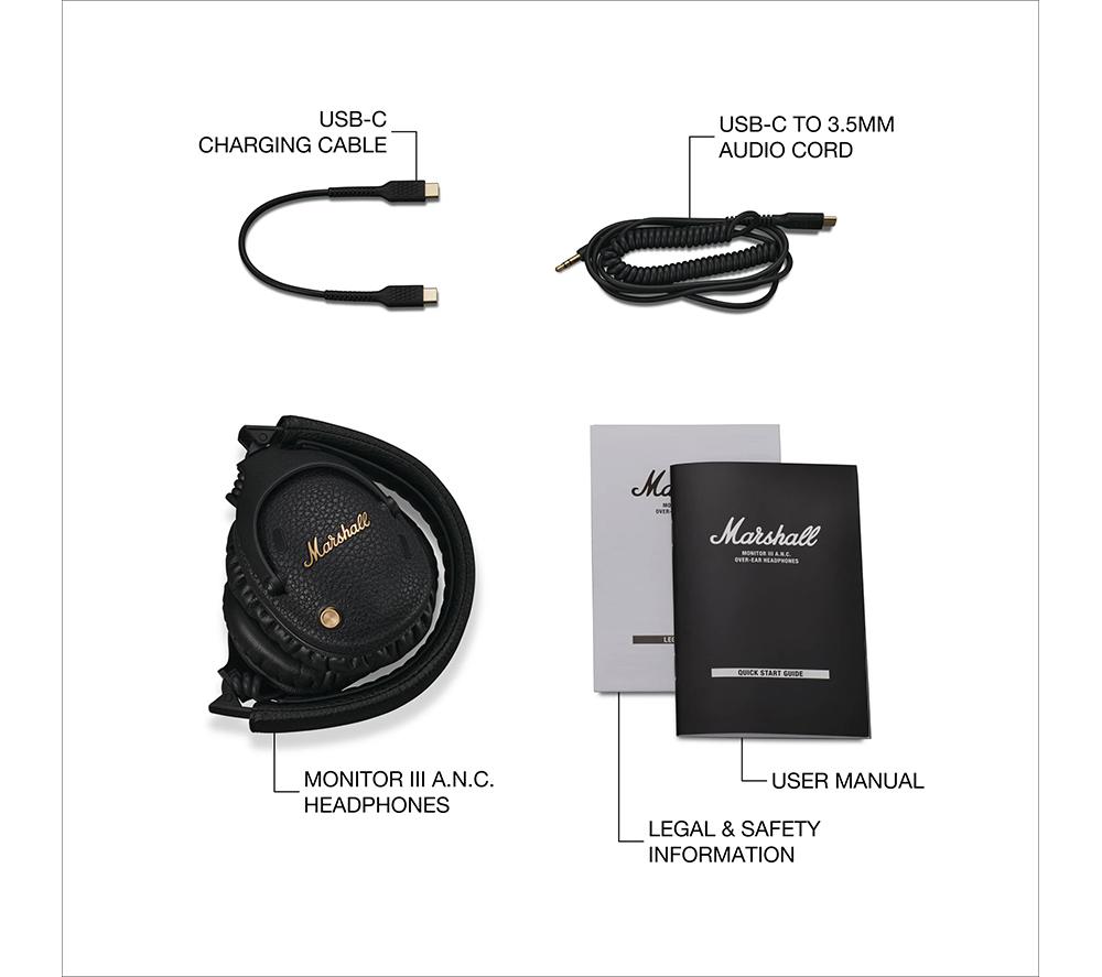 Auriculares Marshall Monitor III inalámbricos con Bluetooth y cancelación de ruido - Negros
