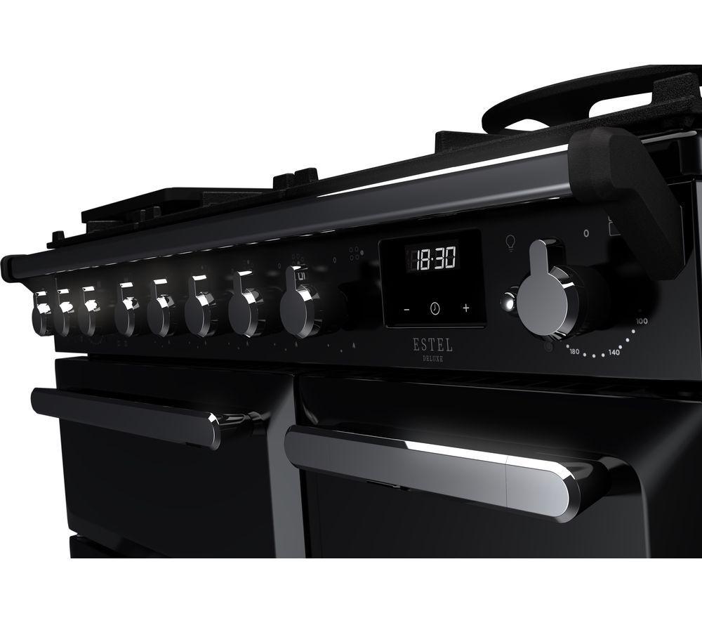 RANGEMASTER ESDL90DFPGBL/CM1 Estel Deluxe 90cm Dual Fuel Range Cooker - Black & Chrome