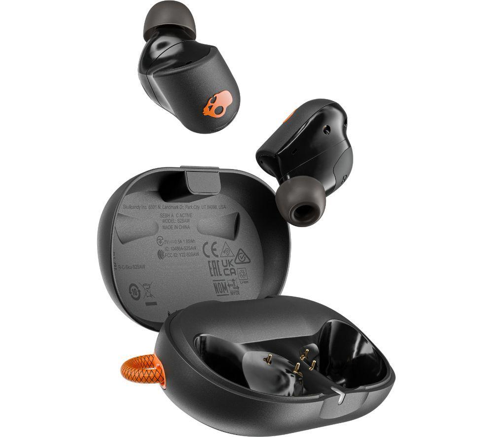SKULLCANDY Sesh ANC Active Wireless Bluetooth Noise-Cancelling Earbuds - True Black & Orange