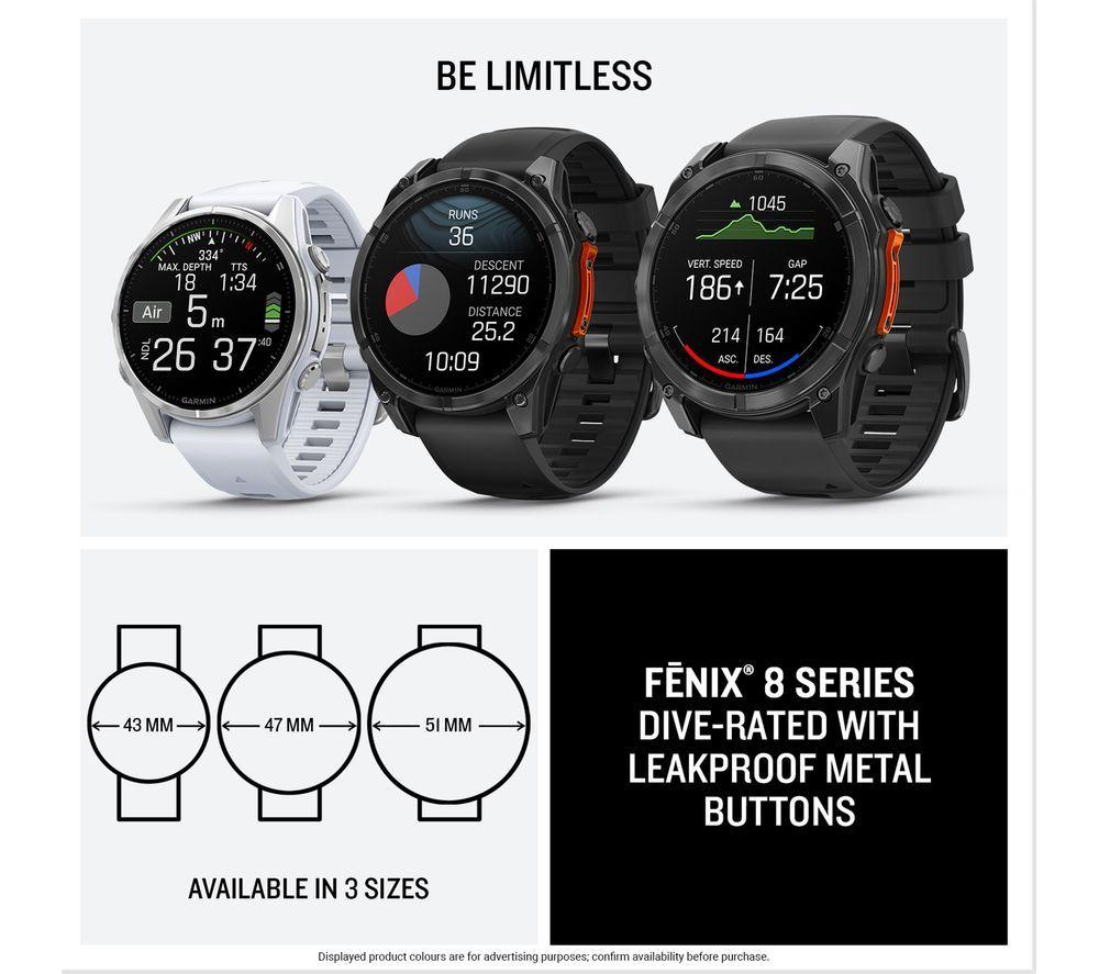 GARMIN fenix 8 AMOLED Smart Watch - Silver & Whitestone, 43 mm