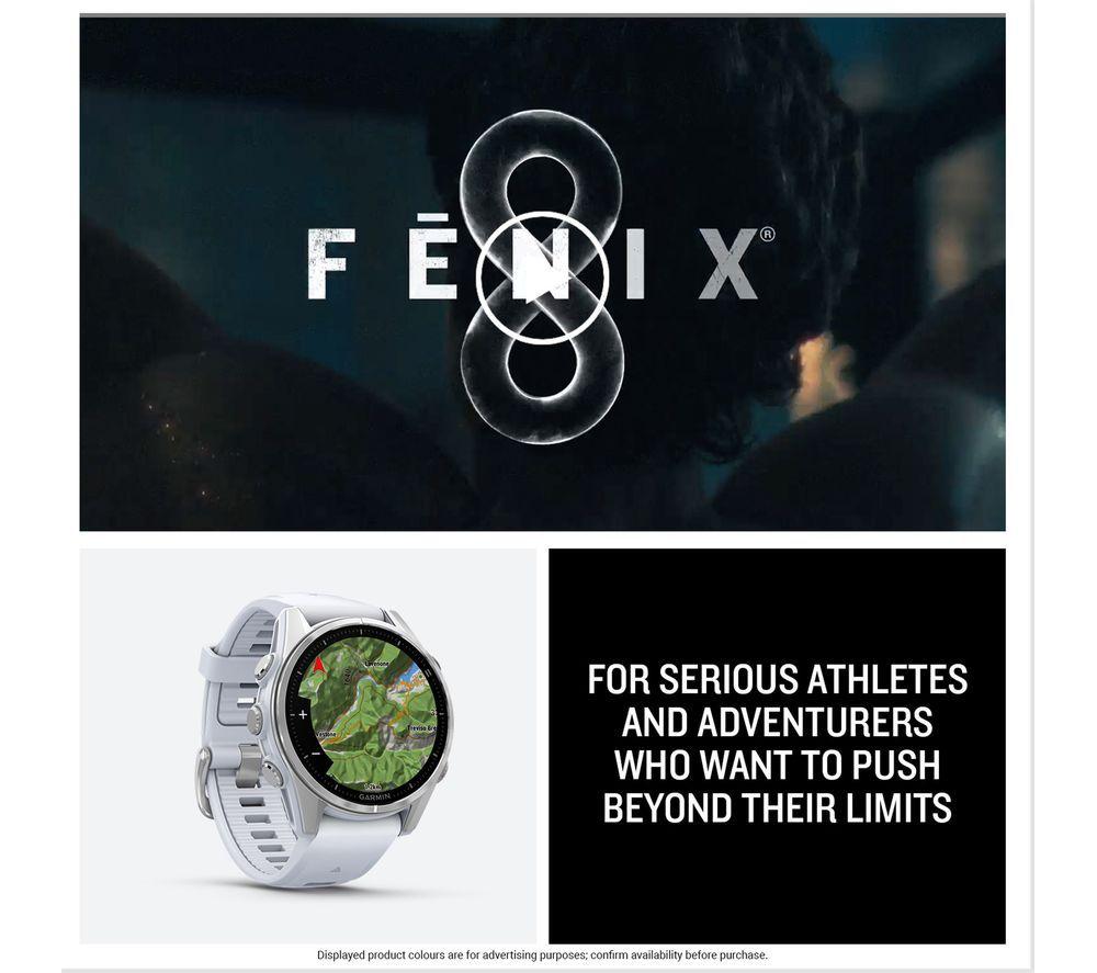 GARMIN fenix 8 AMOLED Smart Watch - Silver & Whitestone, 43 mm