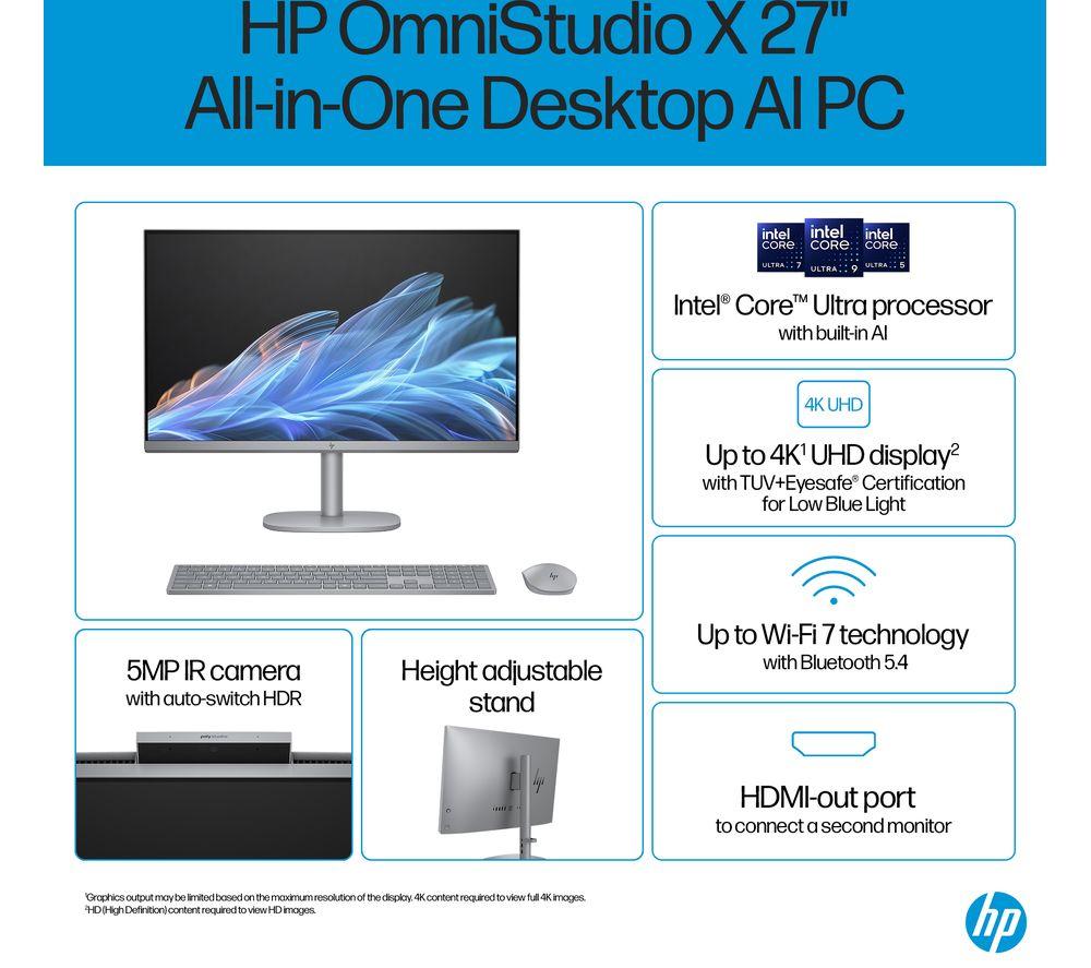 HP OmniStudio X 27-cs0003na 27" All-in-One PC - Intel® Core™ Ultra 7, 1 TB SSD, Silver
