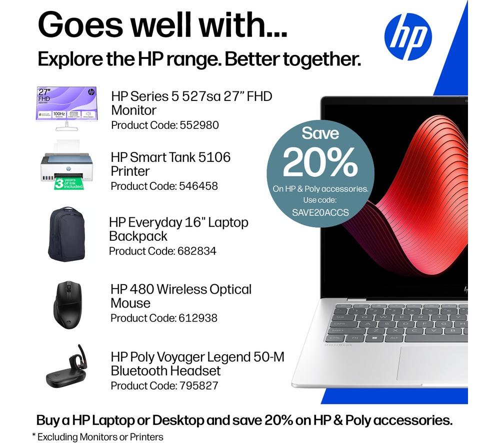 HP OmniBook X 14" Laptop, Copilot+ PC - Snapdragon X Plus, 512 GB SSD, Silver