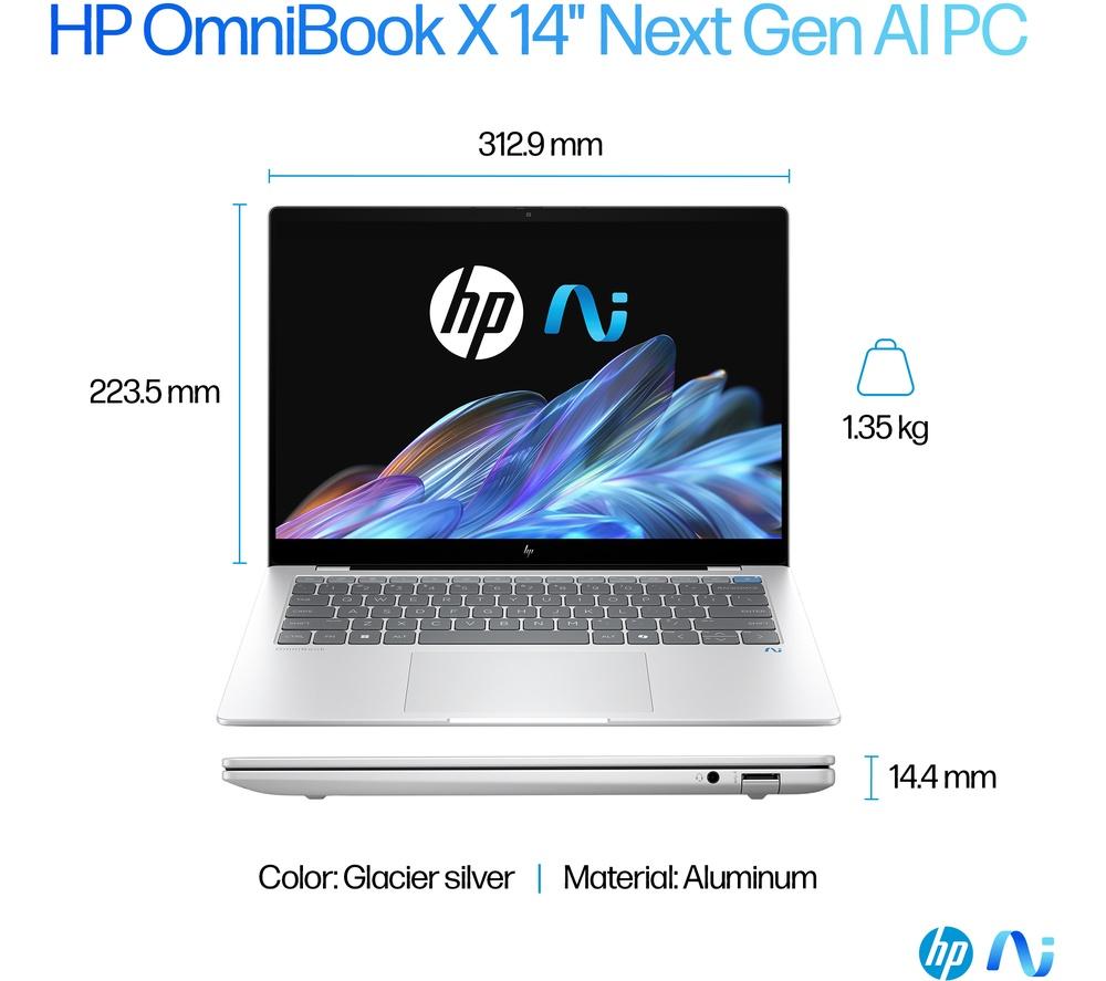 HP OmniBook X 14" Laptop, Copilot+ PC - Snapdragon X Plus, 512 GB SSD, Silver