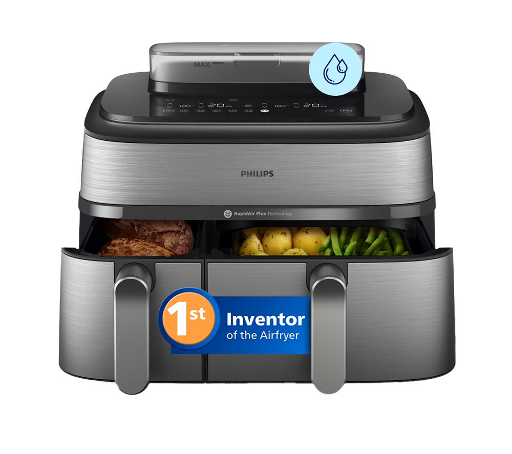 PHILIPS Serie 5000 9L NA555/09 Freidora de aire a vapor de doble cesta – Plateada