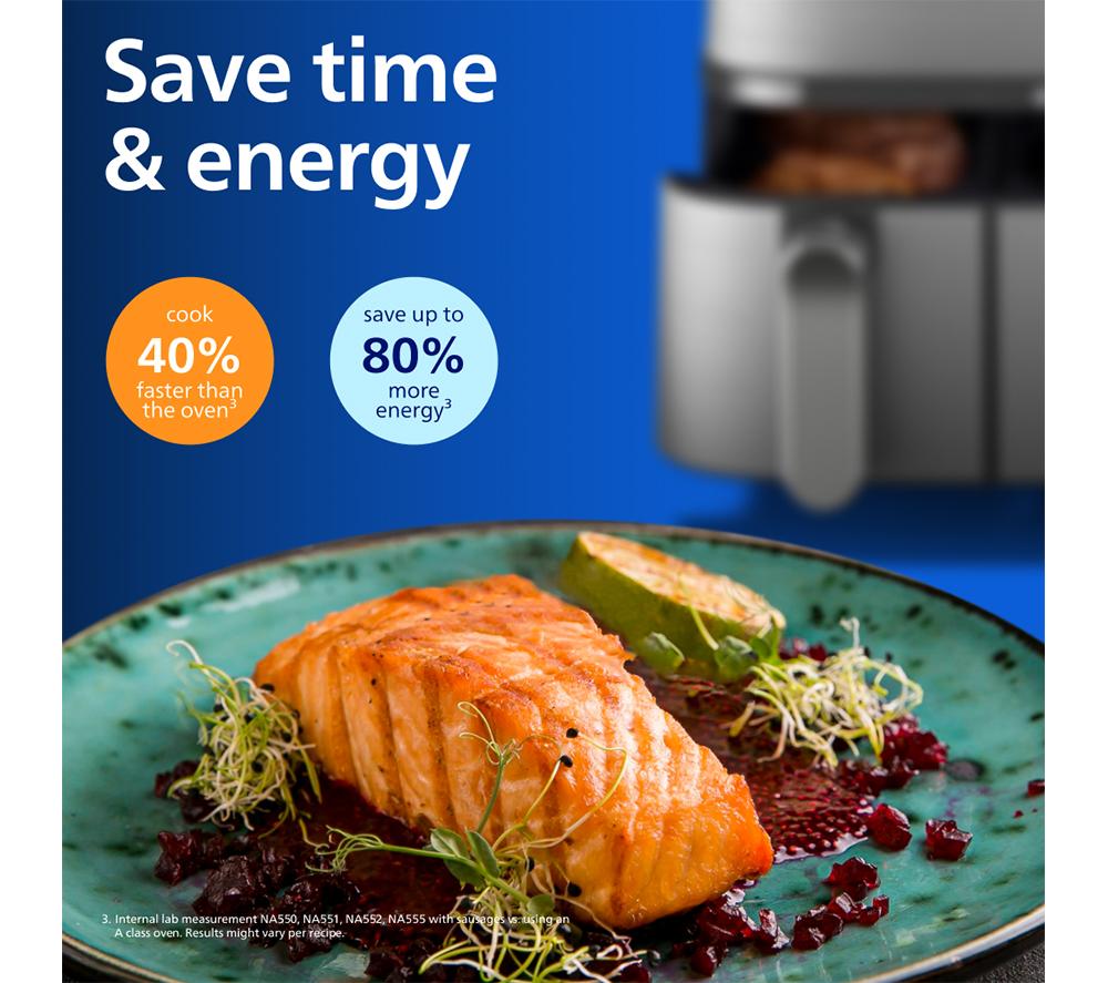 PHILIPS Serie 5000 9L NA555/09 Freidora de aire a vapor de doble cesta – Plateada