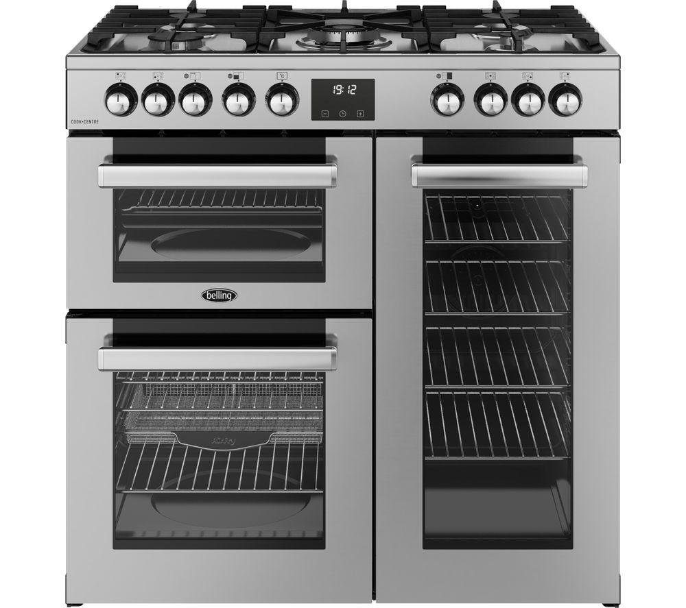BELLING Cookcentre 90DF Dual Fuel Range Cooker - Stainless Steel & Chrome