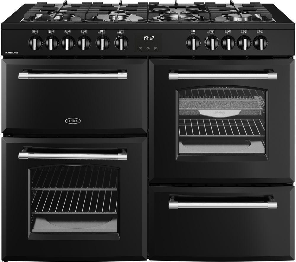 BELLING Farmhouse 110DF Dual Fuel Range Cooker - Black & Chrome