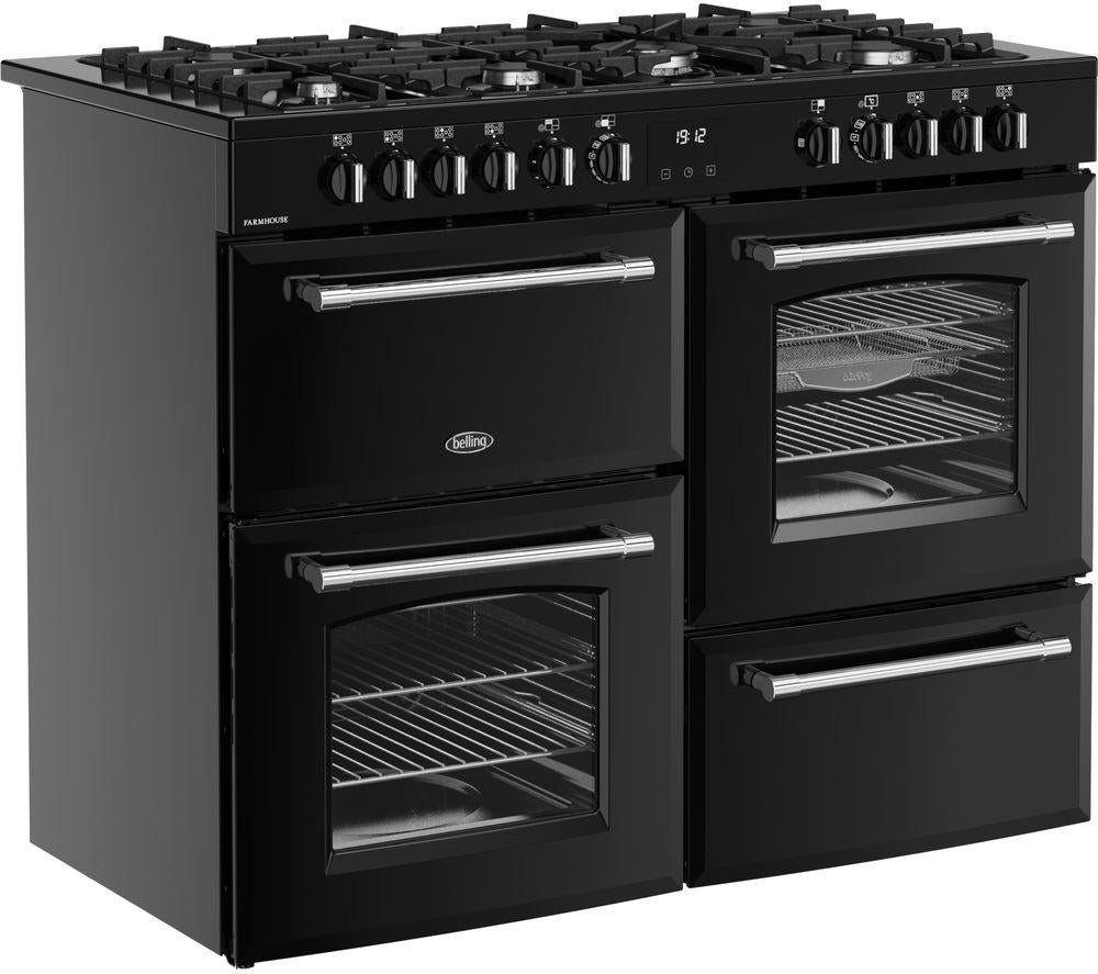 Cocina BELLING Farmhouse 110DF de doble combustible - Negro y Cromo