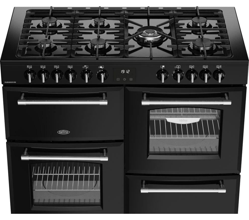 Cocina BELLING Farmhouse 110DF de doble combustible - Negro y Cromo
