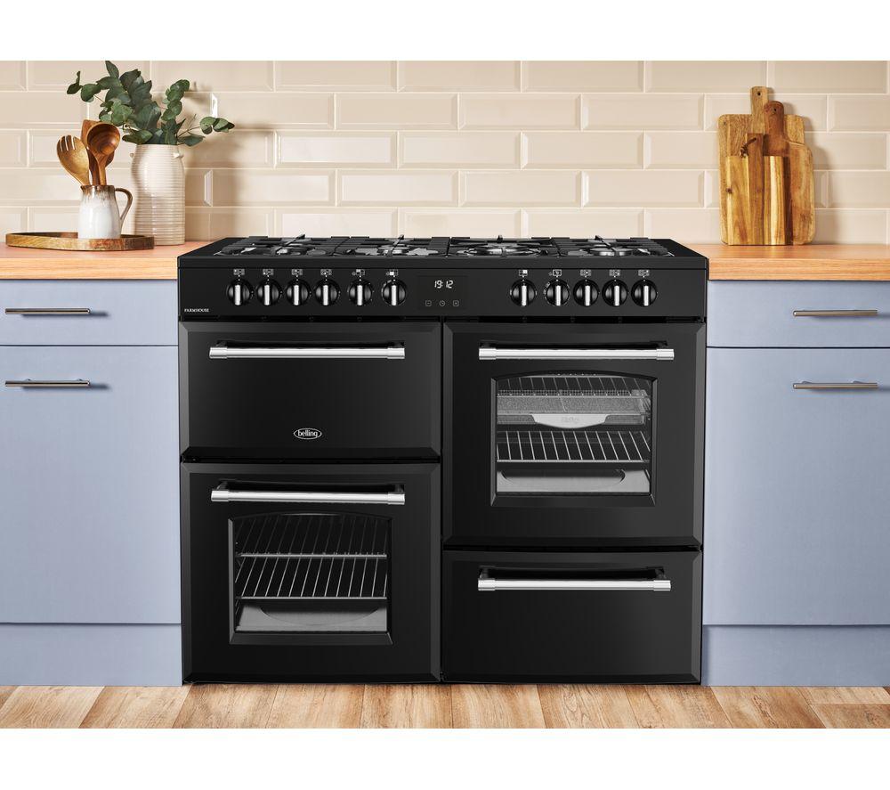 Cocina BELLING Farmhouse 110DF de doble combustible - Negro y Cromo