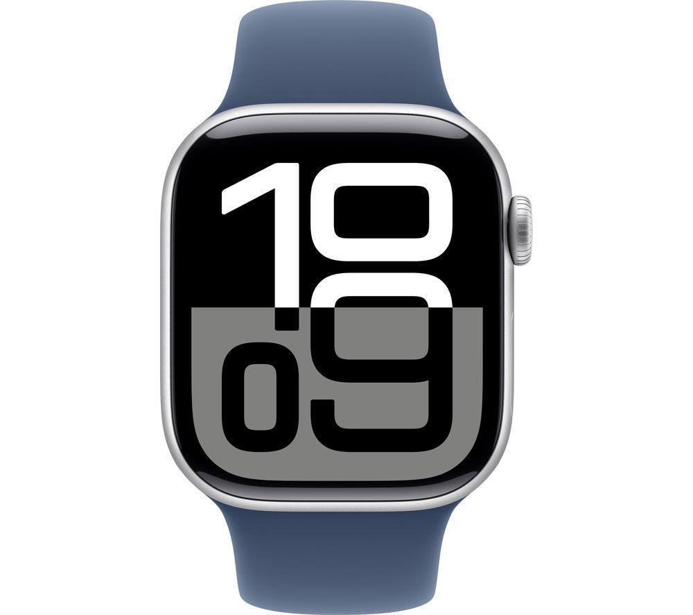 APPLE Watch Series 10 - 42 mm Jet Silver Aluminium Case with Denim Sport Band, M/L