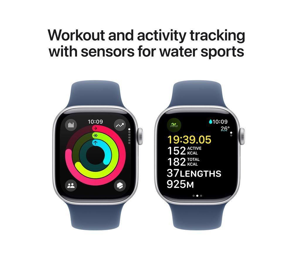 APPLE Watch Series 10 - 42 mm Jet Silver Aluminium Case with Denim Sport Band, M/L