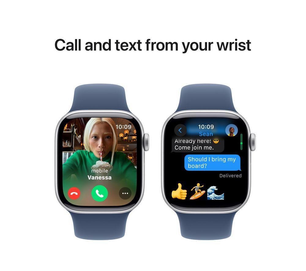APPLE Watch Series 10 - 42 mm Jet Silver Aluminium Case with Denim Sport Band, M/L