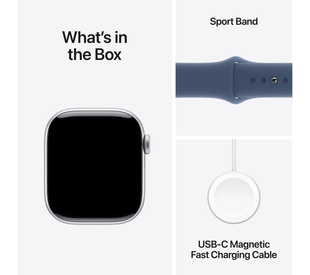 APPLE Watch Series 10 - 42 mm Jet Silver Aluminium Case with Denim Sport Band, M/L