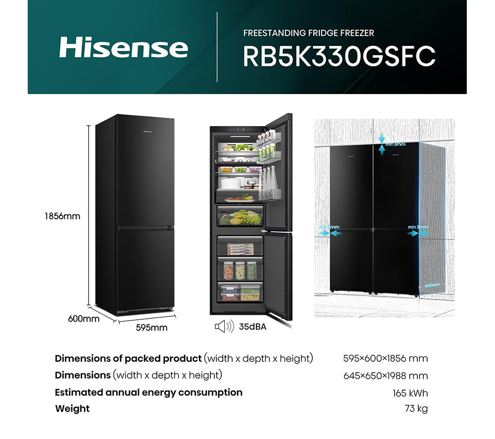 HISENSE KitchenFit RB5K330GSFC Frigorífico combi inteligente 60/40 - Negro